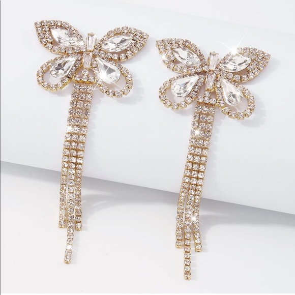 Butterfly Tassel Earrings Vintage Earrings Butterfly Earrings Rhinestone - Picture 4 of 8